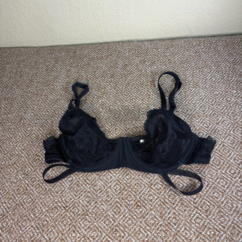 Intimately FREE PEOPLE Lace Underwire Bra 34B unlined BLACK Sheer Sexy Date